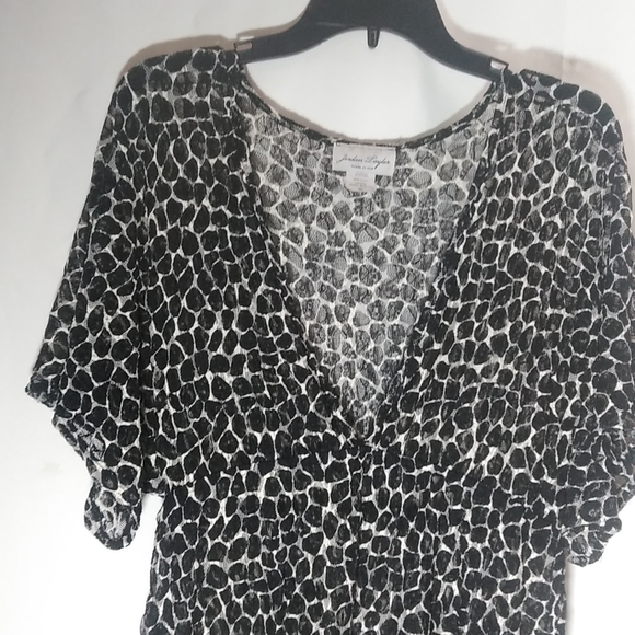 Sheer Swim Cover Up Dress Empire Elastic Waist Deep V-Neck Animal Print XL - Picture 2 of 7